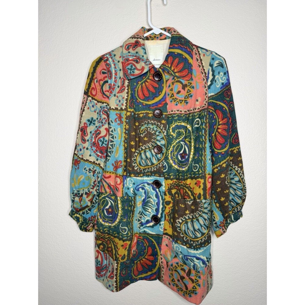 Elevenses Anthropologie Womens Art To Wear Paisley Patchwork Wool Top Coat Sz 4